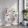 Outsunny 5 Tier Metal Plant Stand with Hangers, Half Moon Shape Flower Pot Display Shelf for Living Room Patio Garden Balcony Decor, White
