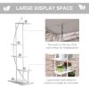 Outsunny 5 Tier Metal Plant Stand with Hangers, Half Moon Shape Flower Pot Display Shelf for Living Room Patio Garden Balcony Decor, White