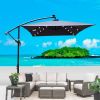 Rectangle 2x3M Outdoor Patio Umbrella Solar Powered LED Lighted Sun Shade Market Waterproof 8 Ribs Umbrella with Crank and Cross Base for Garden Deck
