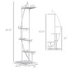 Outsunny 5 Tier Metal Plant Stand with Hangers, Half Moon Shape Flower Pot Display Shelf for Living Room Patio Garden Balcony Decor, White