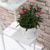 Outsunny 5 Tier Metal Plant Stand with Hangers, Half Moon Shape Flower Pot Display Shelf for Living Room Patio Garden Balcony Decor, White