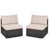 2 Pieces Patio Rattan Armless Sofa Set with 2 Cushions and 2 Pillows